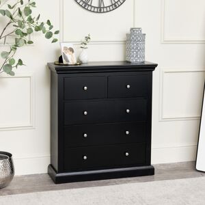 Black 5 Drawer Chest of Drawers - Slimline Haxey Black Range Material: Wood, Metal