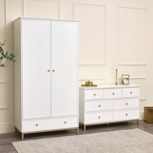 Double Wardrobe & Chest of Drawers - Aisby White Range Material: Manufactured Wood, Metal