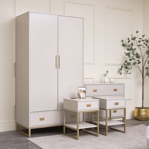 Double Wardrobe, Chest of Drawers & Pair of Bedside Tables - Elle Stone Range Material: Coated MDF, Metal