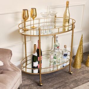 Gold Mirrored Oval Drinks Trolley Material: Metal, Glass