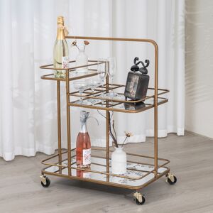 Gold Vintage Printed Glass 3 Tier Drinks Trolley with Wheels Material: Metal, glass, resin