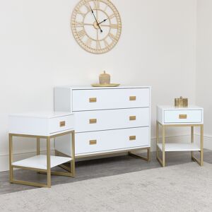 Large 3 Drawer Chest of Drawers and Pair of Bedside Tables - Elle White Range Material: Coated MDF, Metal