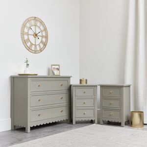 Large 3 Drawer Chest of Drawers & Pair of Bedside Tables - Staunton Taupe Range Material: Wood