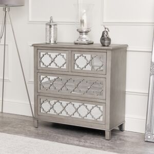 Large Silver Mirrored Chest of Drawers - Sabrina Silver Range Material: Wood, Glass, Metal