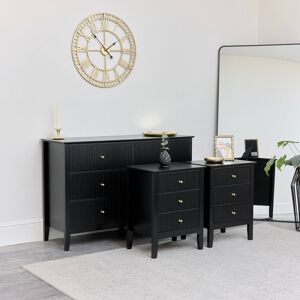 Large Chest of Drawers and Pair of Bedside Tables - Hales Black Range Material: Wood, Metal