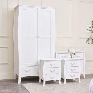 Large White Wardrobe, Chest of Drawers & Pair of Bedside Tables - Elizabeth White Range Material: Coated MDF, Metal