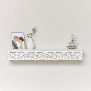 Large White Wooden Carved Boho Wall Shelf - 81cm Material: Wood