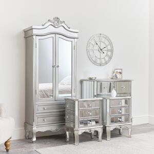 Mirrored Closet, Chest of Drawers & Pair of 3 Drawer Bedsides - Tiffany Range Material: Wood, glass, metal