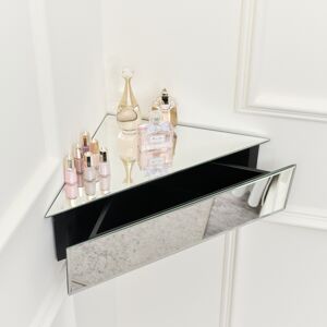 Mirrored Floating One Drawer Corner Shelf / Dressing Table Material: wood, glass