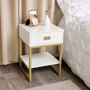 One Drawer Bedside Table - Elle White Range Material: Coated MDF, Metal