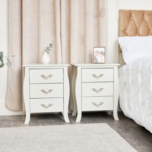 Pair of 3 Drawer Bedside Tables - Elizabeth Ivory Range Material: Coated MDF, Metal