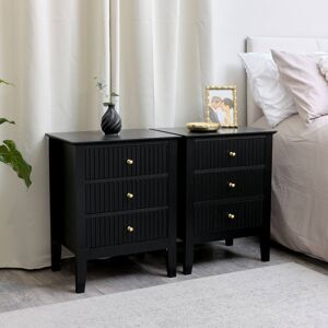 Pair of 3 Drawer Bedside Tables - Hales Black Range Material: Wood, Metal