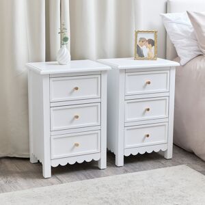 Pair of 3 Drawer Scallop Bedside Tables  - Staunton White Range Material: Wood
