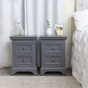 Pair of Midnight Grey Two Drawer Bedside Tables - Daventry Midnight Grey Range Material: Wood, metal