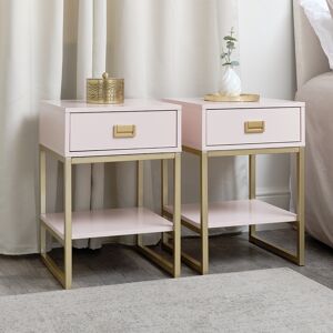 Pair of One Drawer Bedside Tables - Elle Pink Range Material: Coated MDF, Metal