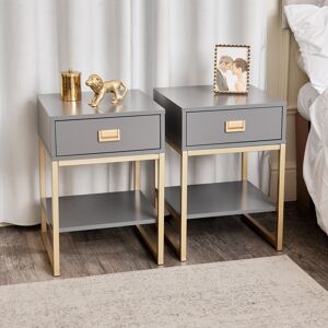 Pair of One Drawer Bedside Tables - Elle Slate Range Material: Coated MDF, Metal