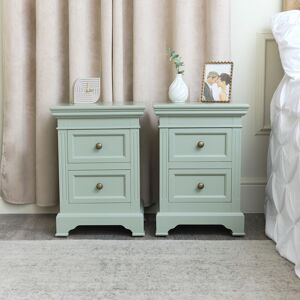 Pair of Sage Green Two Drawer Bedside Tables - Daventry Sage Green Range Material: wood, metal
