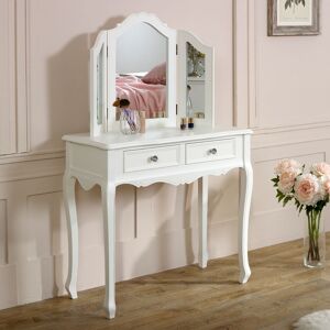 White Dressing Table & Mirror Set - Victoria Range Material: Wood / Glass