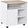 Levi Beer Multi-Storage Printer Stand Unit Office Desk Side Mobile Storage W/ Wheels Modern Style 60L X 50W X 65.5H Cm - Oak white/brown 65.5 H x 60.0 W x 50.0 D cm