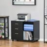 Levi Beer Freestanding Printer Stand Unit Office Desk Side Mobile Storage W/ Wheels 3 Drawers, 2 Open Shelves Modern Style 80L X 40W X 65H Cm - Grey black 65.0 H x 80.0 W x 40.0 D cm