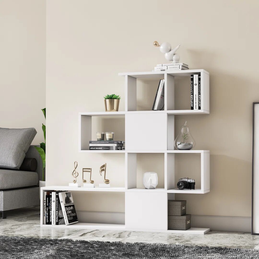 Photos - Wall Shelf Hashtag Home Karlin Geometric Bookcase Bookshelf Shelving Unit white 109.2