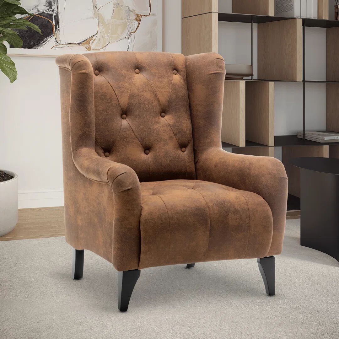Photos - Chair Marlow Home Co. Alisdair 83cm Wide Tufted brown 102.0 H x 82.0 W x 83.0 D