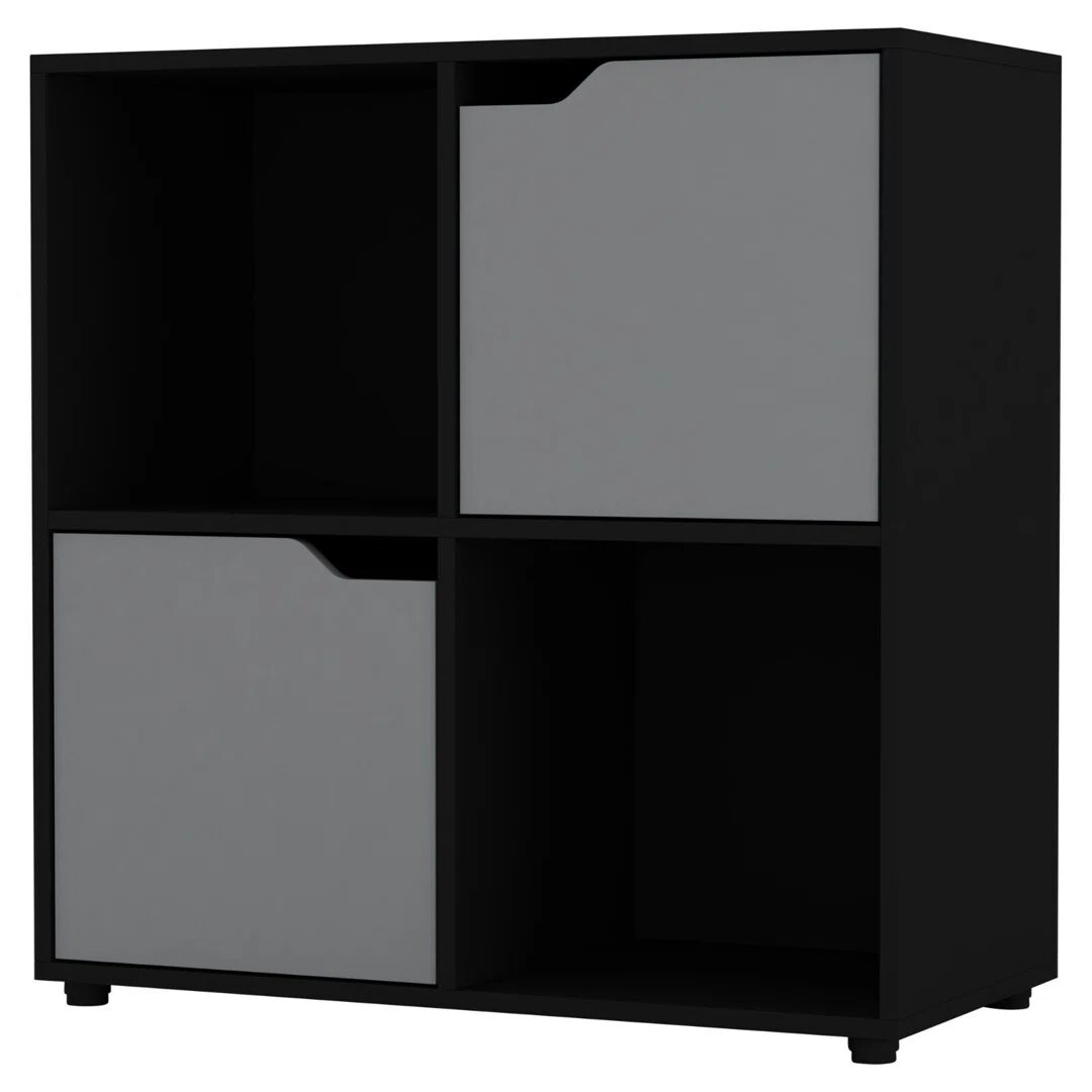 Photos - Wall Shelf Ebern Designs Square 4 Cube Anthracite Oak Bookcases + 2 Grey Doors gray/b