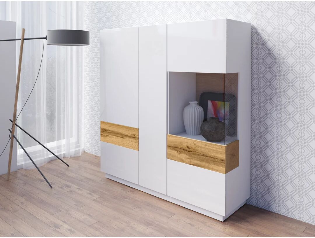 Photos - Storage Сabinet Ebern Designs Holst Highboard white/brown 138.5 H x 129.8 W x 40.0 D cm