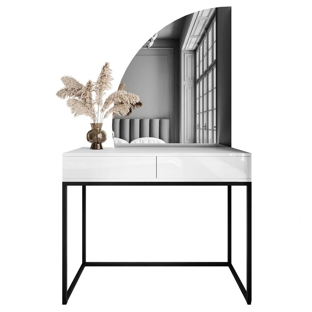 Photos - Dressing Table Ivy Bronx Brilen  with Mirror white/black 176.0 H x 100.0 W