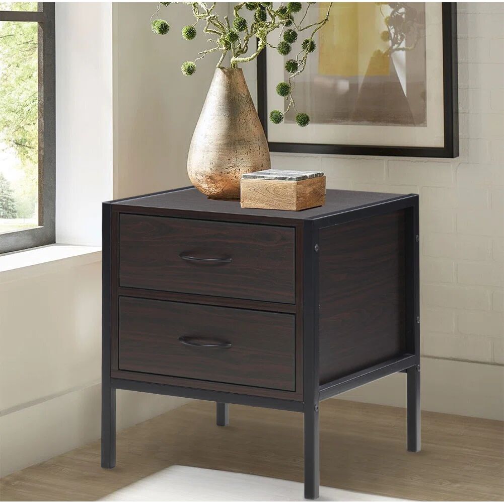 Photos - Dining Table Union Rustic Tera 2 Drawer Bedside Table black/brown 50.0 H x 44.0 W x 40.