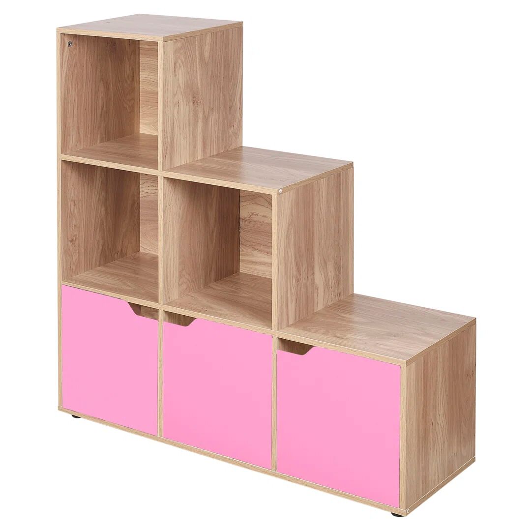 Photos - Wall Shelf Ebern Designs 6 Cube Step Storage Shelf Unit Oak + 3 Pink Doors pink 90.5