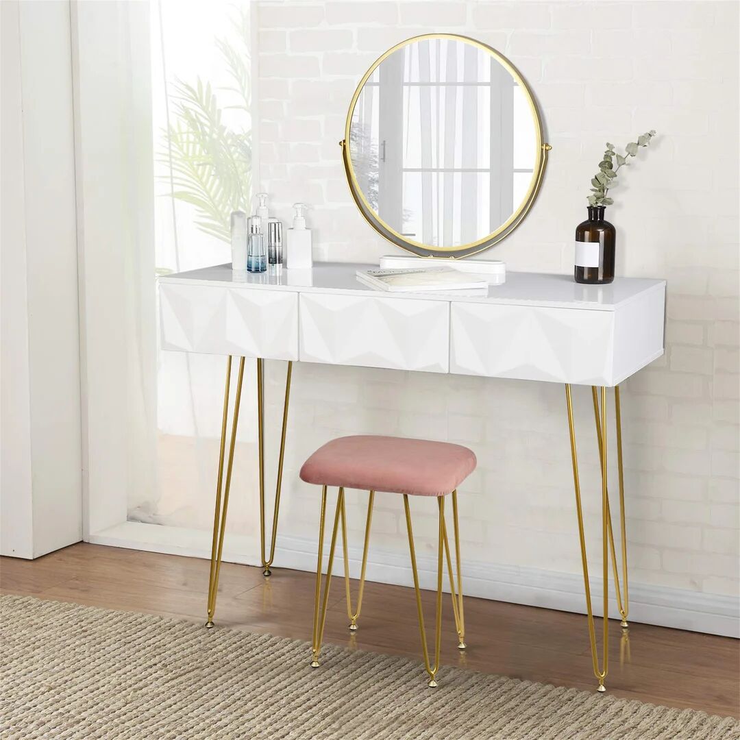Photos - Dressing Table Canora Grey Jesusa  Set with Mirror brown/white 79.0 H x 100