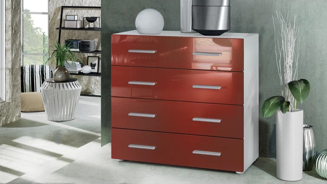 Photos - Dresser / Chests of Drawers Zipcode Design Kortright 4 - Drawer Chest of Drawers red/white 72.0 H x 76