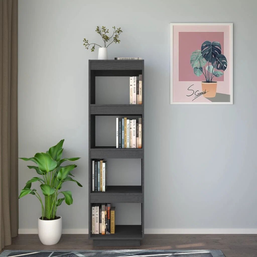 Photos - Wall Shelf Ebern Designs Goshgar 135Cm H Solid Wood Etagere Bookcase gray/black 135.0