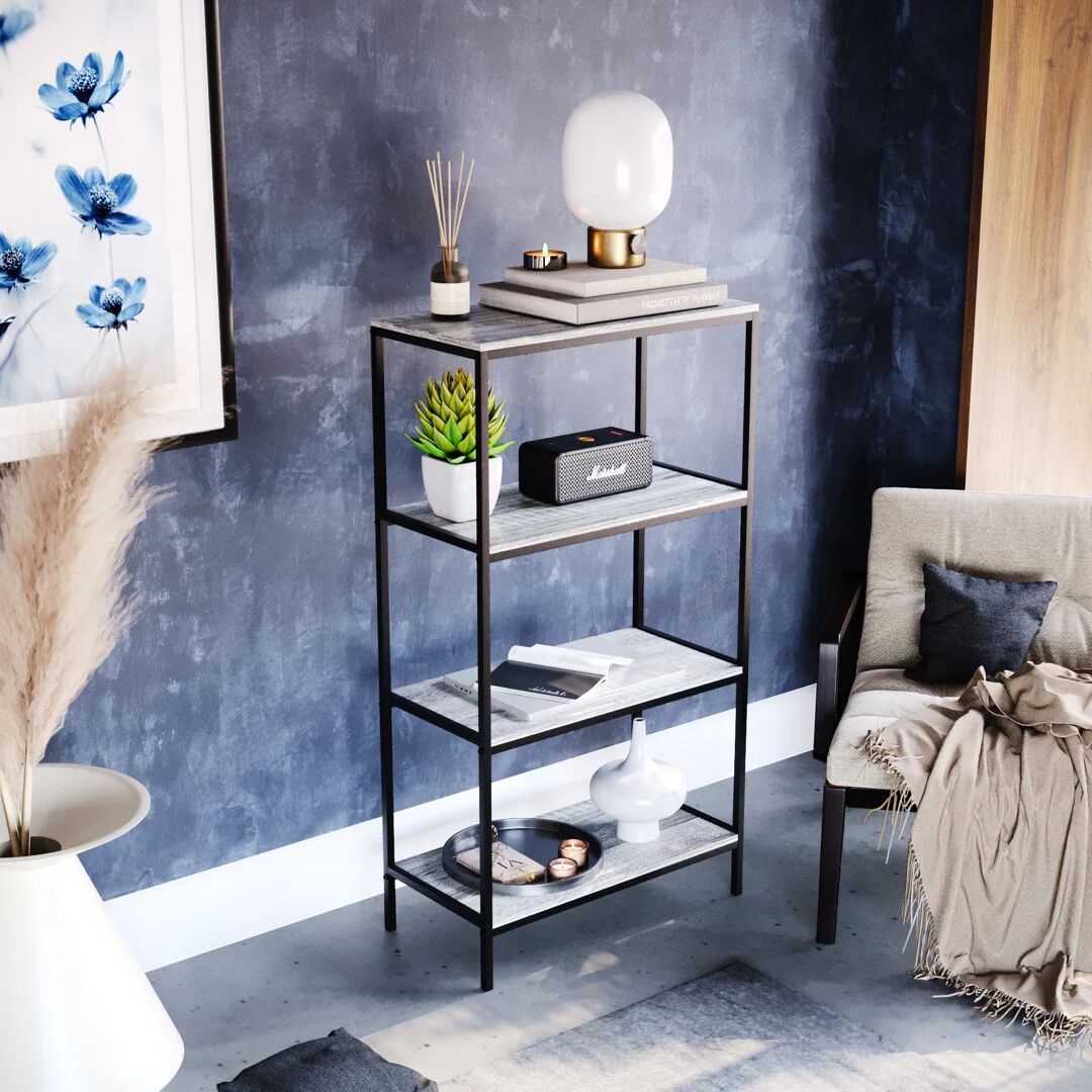 Photos - Wall Shelf Borough Wharf Sylvie 4 Tier Industrial Style Bookcase Living Room Shelving