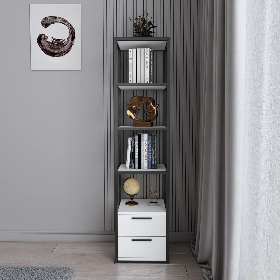 Photos - Wall Shelf Wade Logan Lininger Bookcase - Black And Grey Colour white/black 160.0 H x