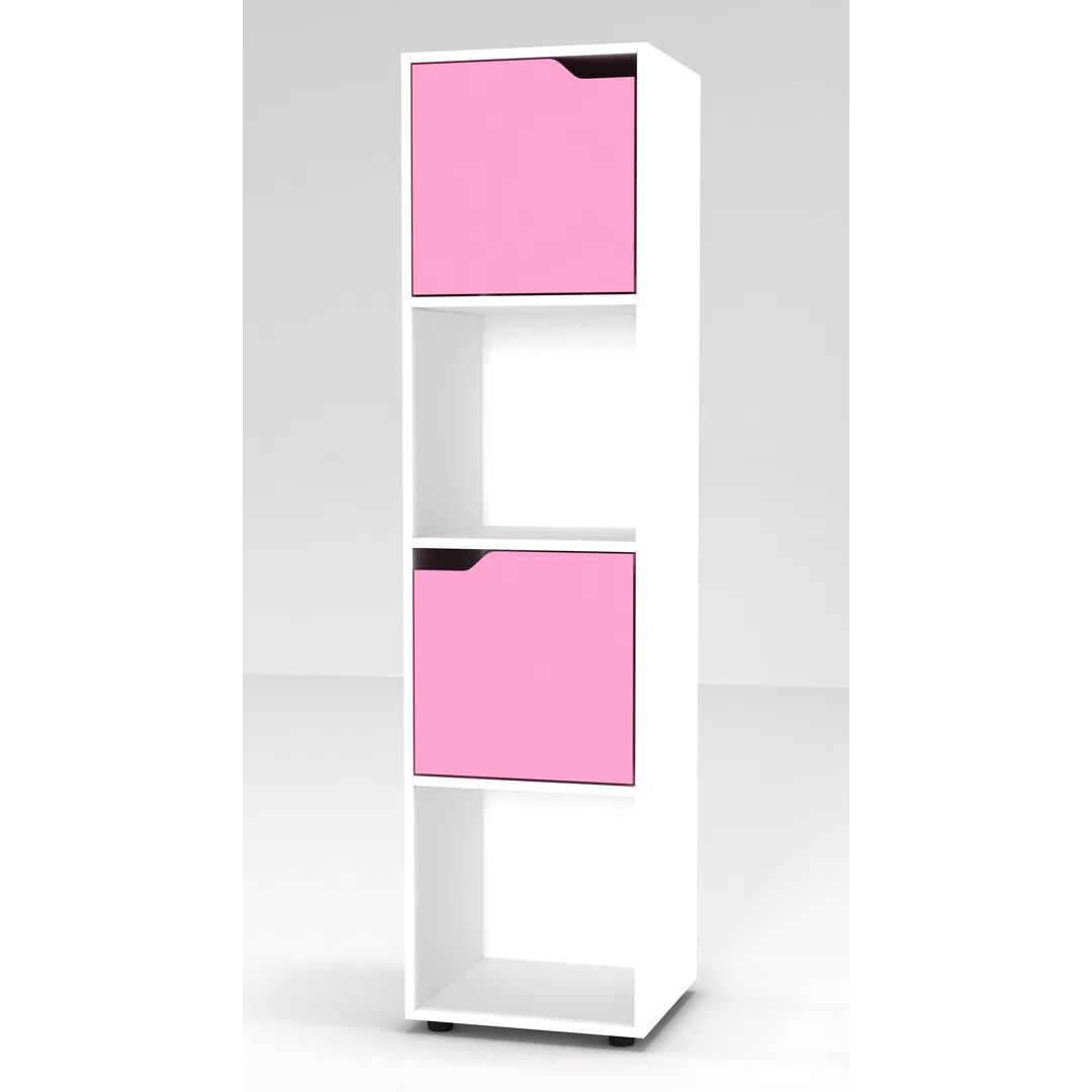 Photos - Wall Shelf 17 Stories Tall 4 Cube Black Bookcases + 2 Grey Doors pink/white 119.0 H x