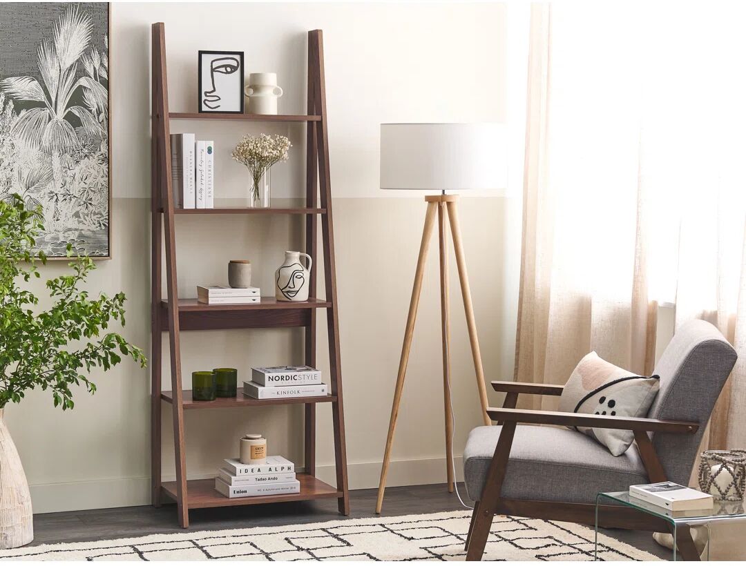 Photos - Wall Shelf Gracie Oaks Georgios Light Wood Ladder Bookcase black 175.0 H x 62.0 W x 3