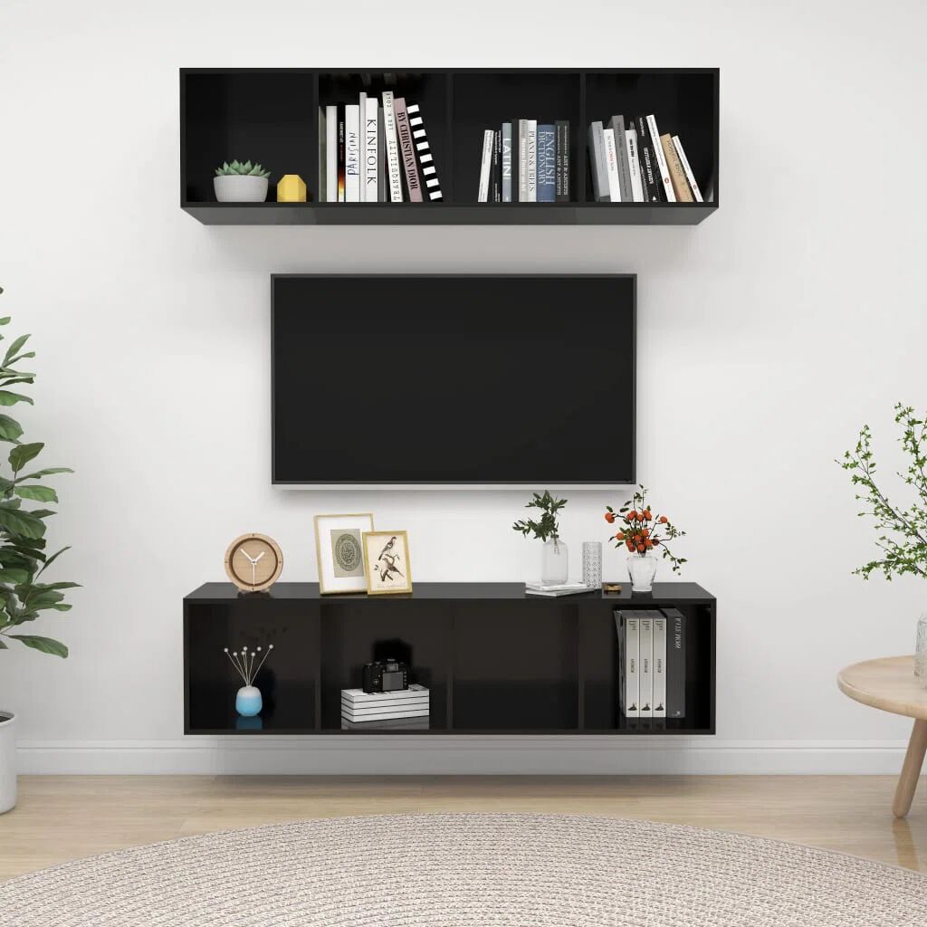 Photos - Mount/Stand GLOSS Ebern Designs Dreah TV Stand for TVs up to 88" black 142.5 H cm 