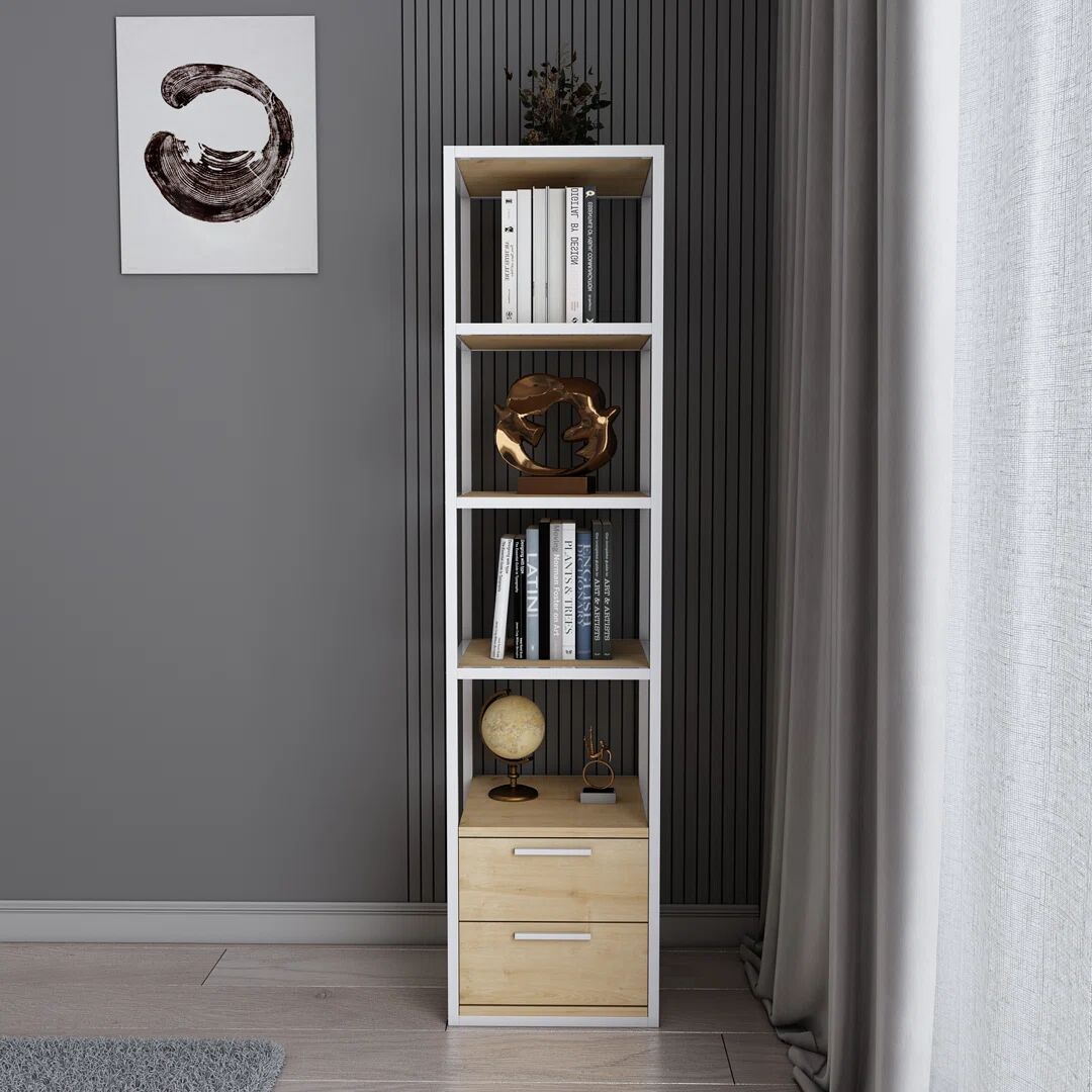 Photos - Wall Shelf Wade Logan Lininger Bookcase - Black And Grey Colour brown 160.0 H x 39.0