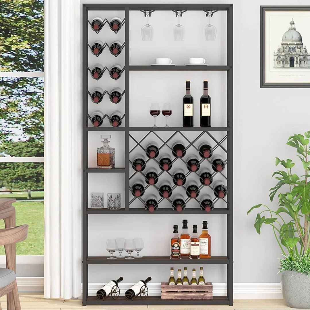 Photos - Wardrobe Rio Rustic Wine Rack Freestanding Floor, Industrial Modern Wine Bakers Rac 