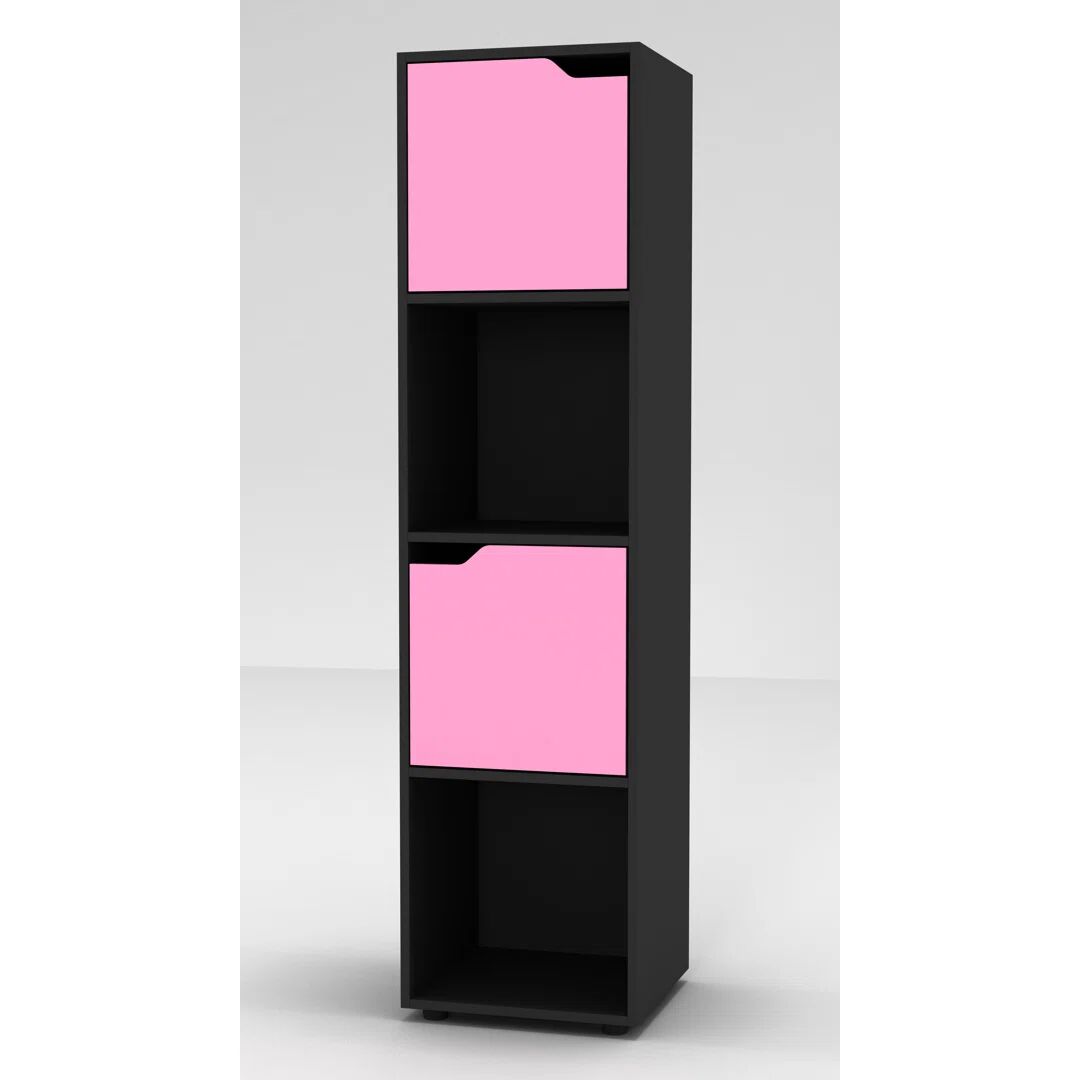 Photos - Wall Shelf 17 Stories Tall 4 Cube Black Bookcases + 2 Grey Doors black 119.0 H x 30.0