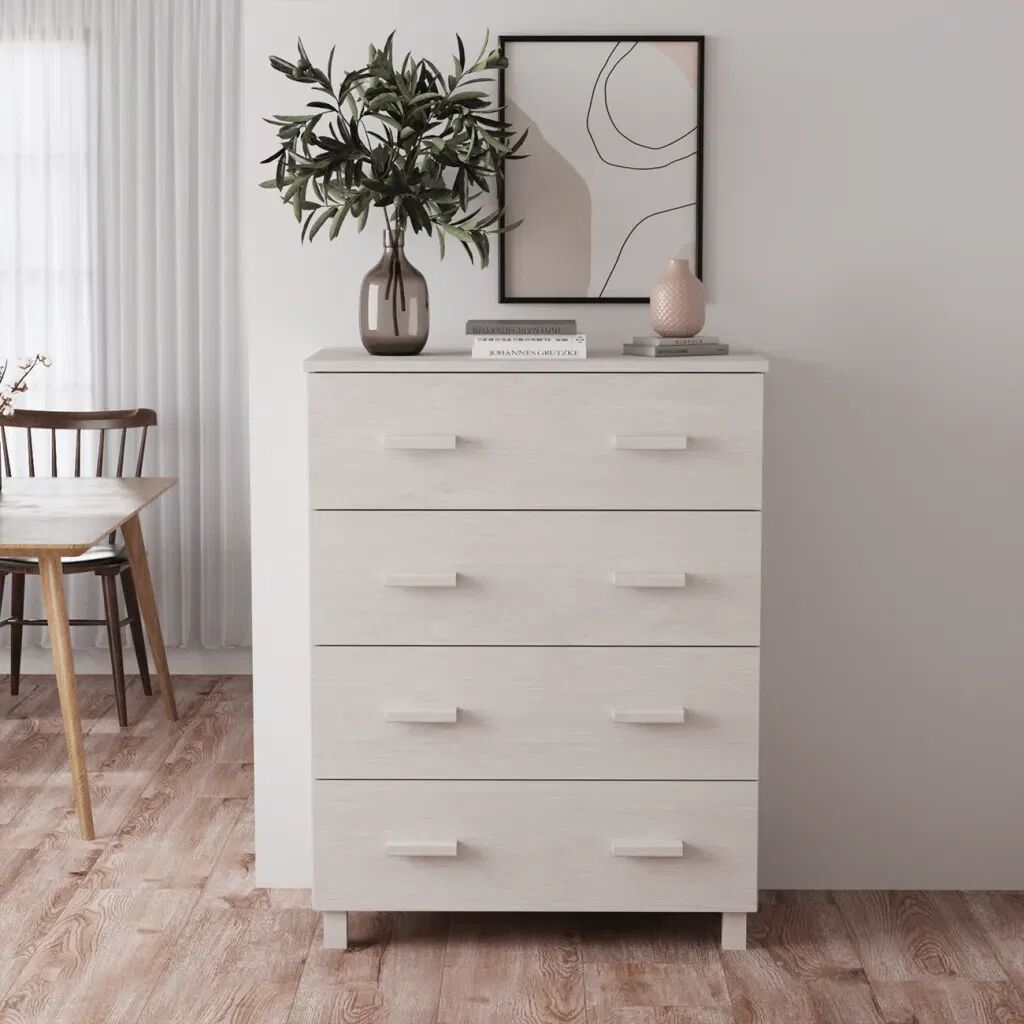 Photos - Storage Сabinet Ebern Designs Solid Pine Wood Sideboard white 103.5 H x 79.0 W x 40.0 D cm