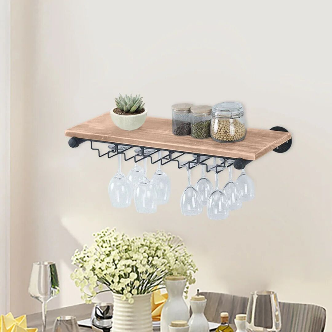 Photos - Wardrobe Rio Montreat Solid Wood Wall Mounted Wine Glass Rack in Black black/brown 