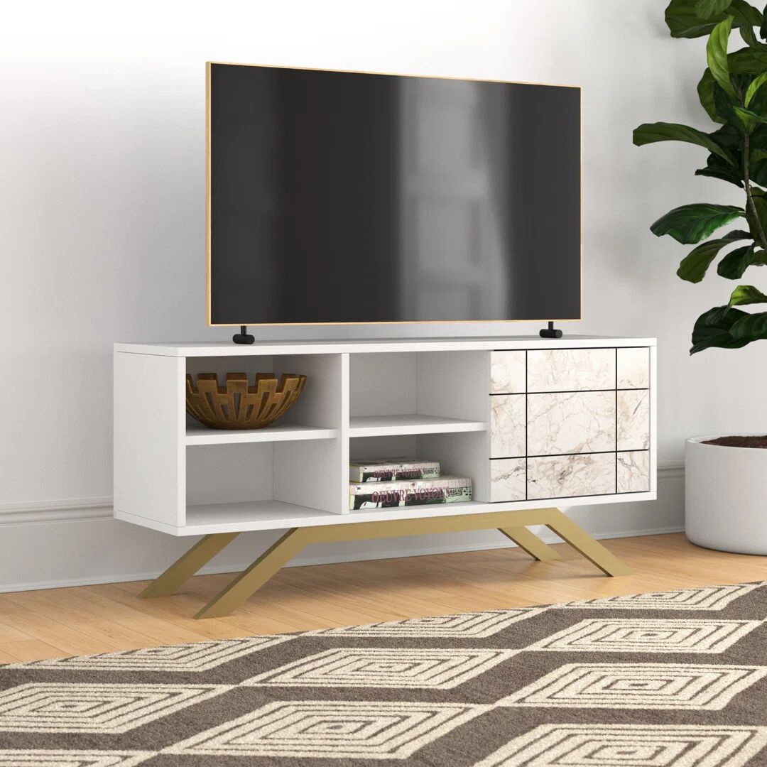 Photos - Mount/Stand Wade Logan Aldegonde North TV Stand for TVs up to 58" white/yellow 58.42 H