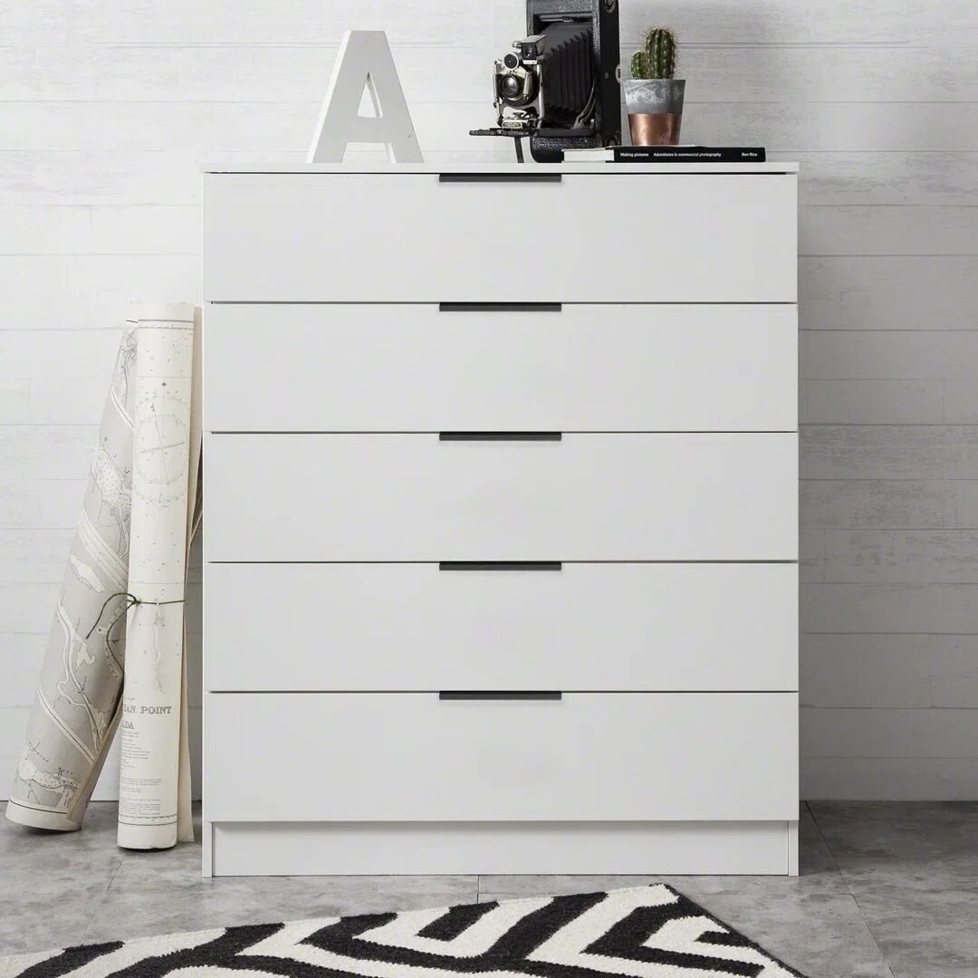 Photos - Dresser / Chests of Drawers Zipcode Design Abigayle 5 Drawer 75cm W Chest of Drawers white 90.0 H x 75