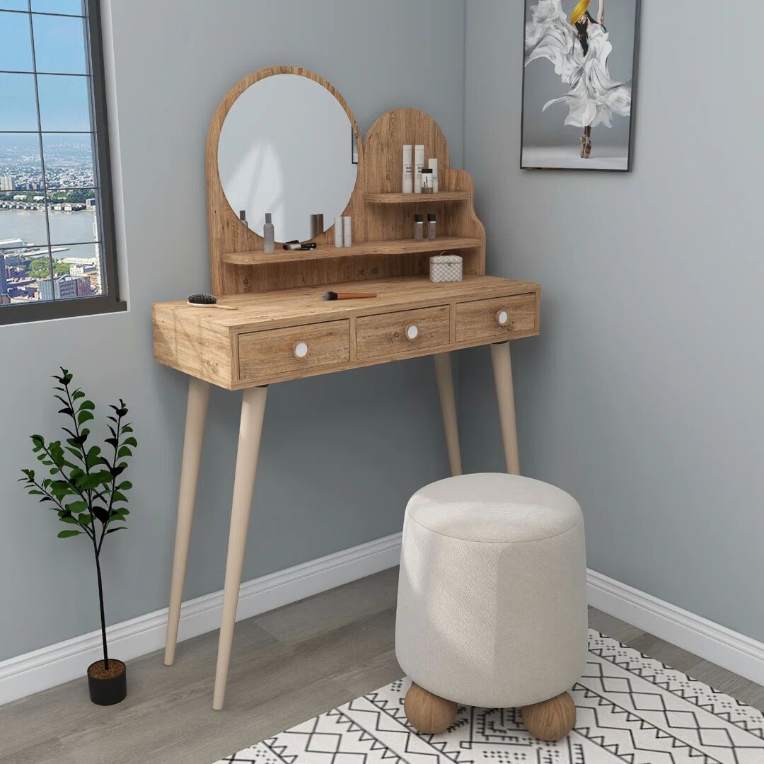 Photos - Dressing Table Mikado Living  with Mirror and Drawer Cindy blue 130.8 H x 9