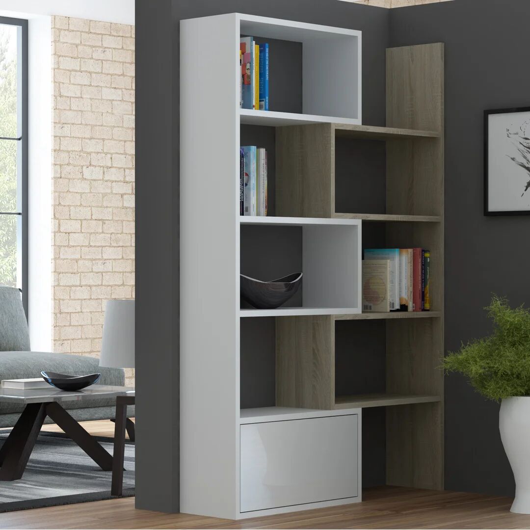 Photos - Wall Shelf Ebern Designs Valery Bookcase white 187.0 H x 130.0 W x 29.0 D cm