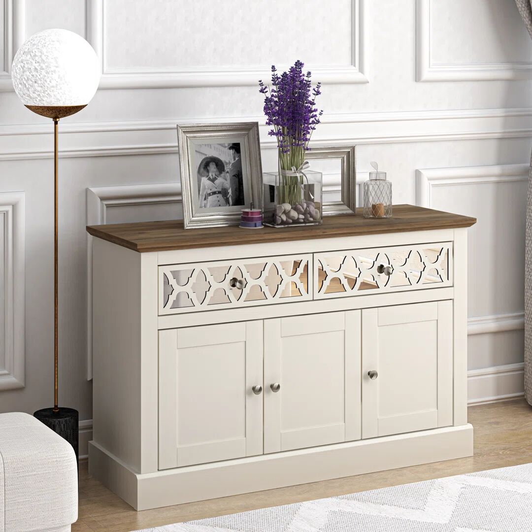 Photos - Storage Сabinet Marlow Home Co. Sufly 112.7cm Wide 3 Door 2 Drawer Sideboard white/brown 7