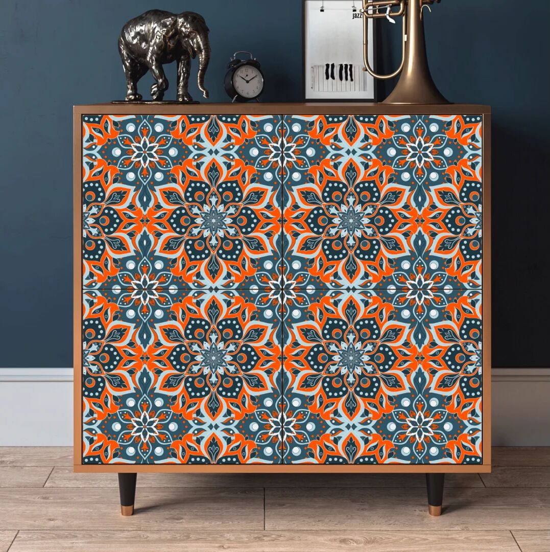 Photos - Storage Сabinet Ebern Designs Blawnox Sideboard orange/blue/black/brown 96.5 H x 93.6 W x